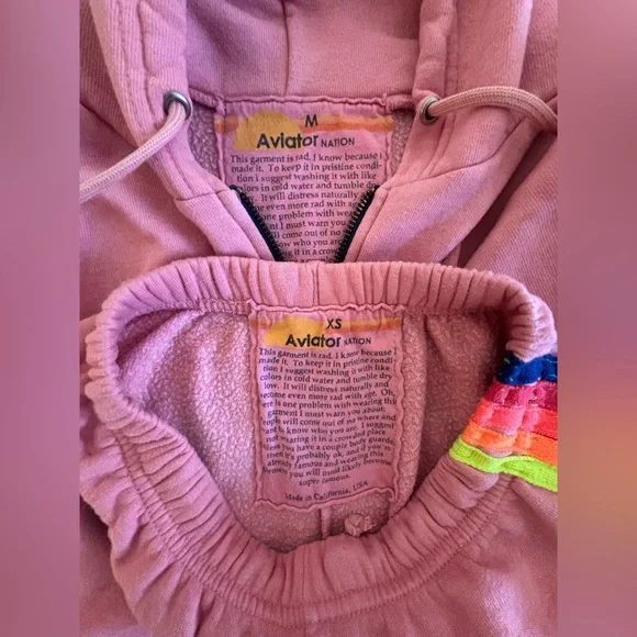 Aviator Nation 🌈 Pink Neon Stripe Zip Hoodie (M) & Sweatpants (XS) Set - Picture 3 of 10